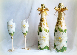 Декор бутылки в подарок родителям на рождение ребенка Аист