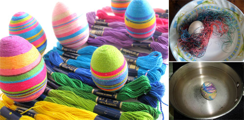 Как красить яйца разноцветными нитками