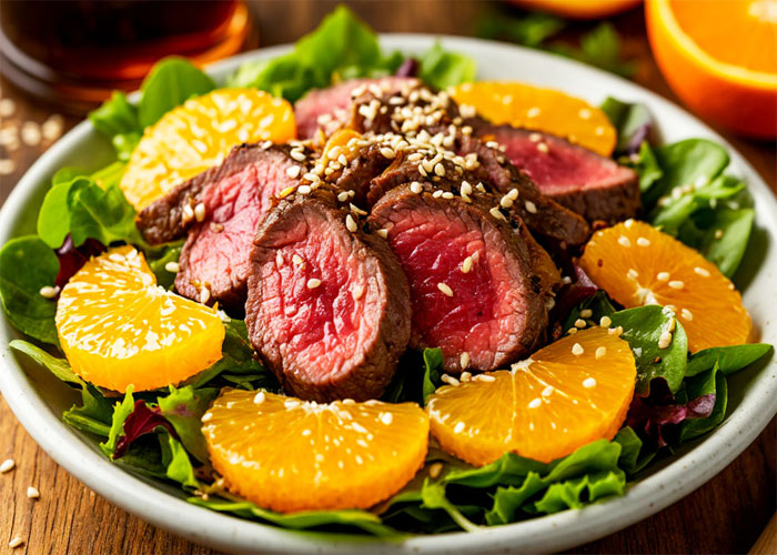 Салат с говядиной и апельсином