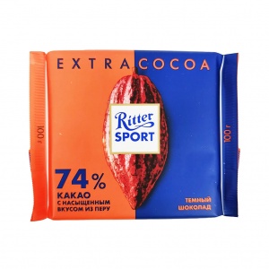 Шоколад Ritter Sport темный какао из Перу Extra Cocoa 74%