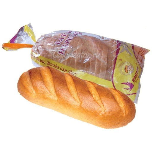 Сколько калорий в батоне белого хлеба нарезного
