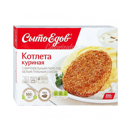 Котлета Сытоедов куриная с картофельным пюре под белым грибным соусом