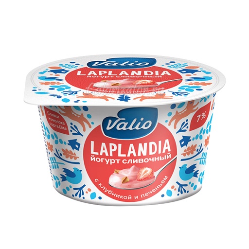 Йогурт Valio Laplandia сливочный с клубникой и печеньем 7%