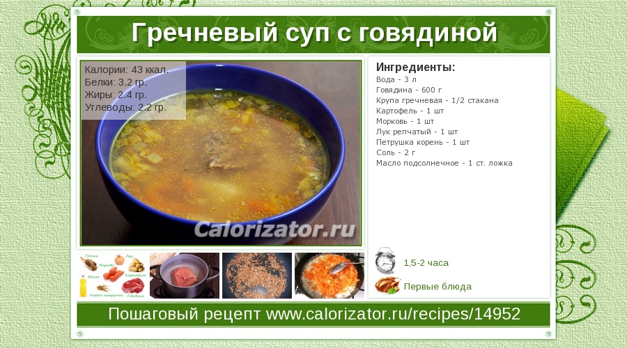 Суп пшеничный на бульоне калорийность