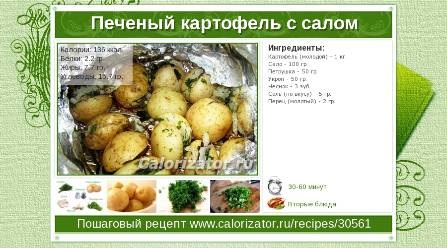 Сколько калорий в запеченном картофеле в фольге