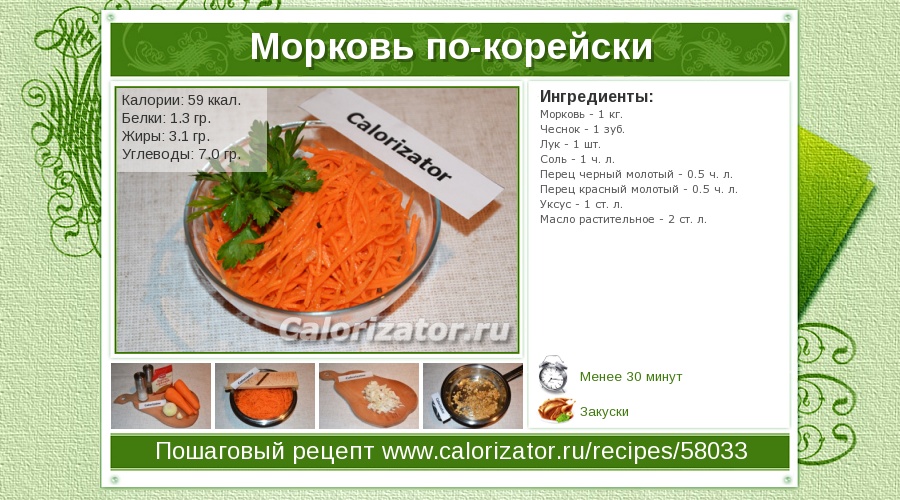 Сколько ккал в корейской моркови