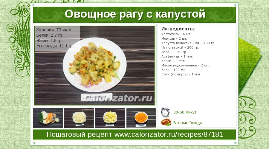 Овощное рагу с телятиной калорийность