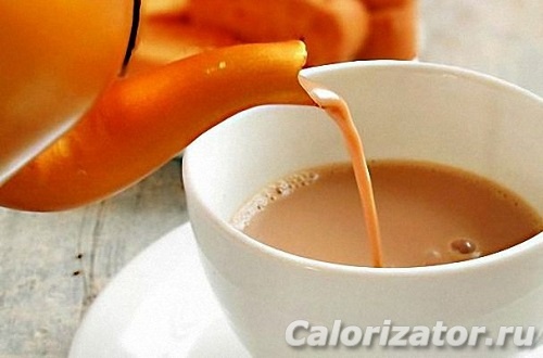 Рецепт Чай с молоком и сахаром. Калорийность, химический состав и пищевая ценность.