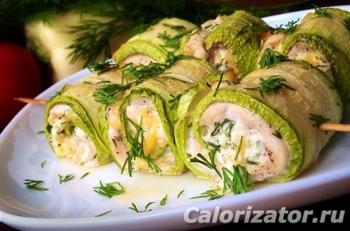 Рулетики из цуккини и куриного филе Рулетики из цуккини и куриного филе