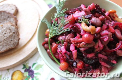 Винегрет с огурцами, горошком и фасолью