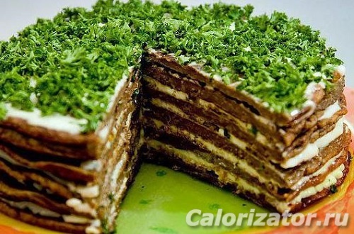 Торт печеночный с зеленью