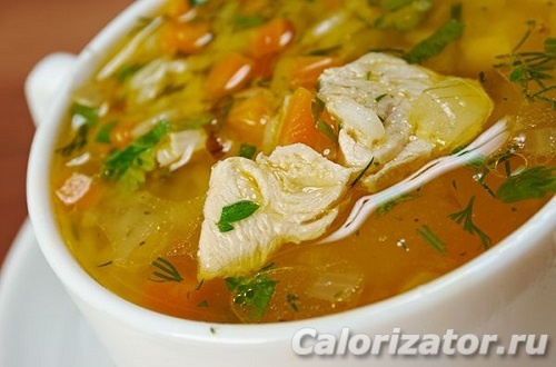 Рецепт Куринный овощной суп. Калорийность, химический состав и пищевая ценность.