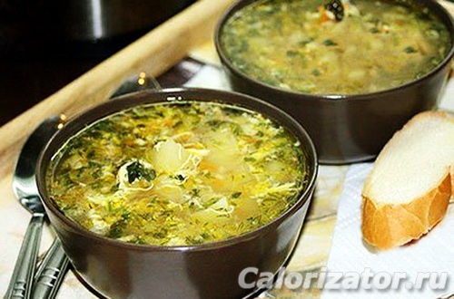 Калорийность супа с вермишелью и курицей
