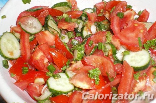 Калорийность салата из огурцов и помидоров