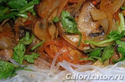 Фунчоза с грибами и помидорами черри рецепт – Паназиатская кухня: Салаты. «Еда»