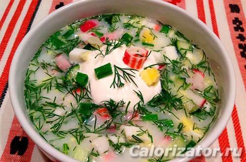 Окрошка с крабовыми палочками по Дюкану Окрошка с крабовыми палочками по Дюкану