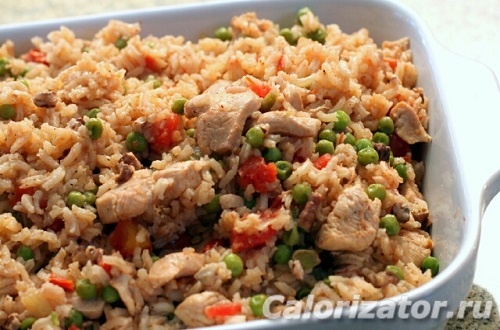 Плов со свининой и замороженным горошком