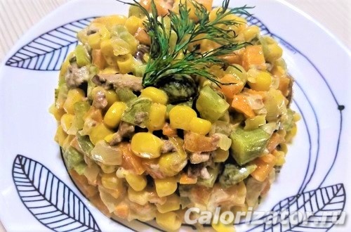 Салат печеночный с кукурузой
