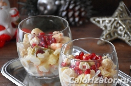 Салат из шампиньонов и морепродуктов