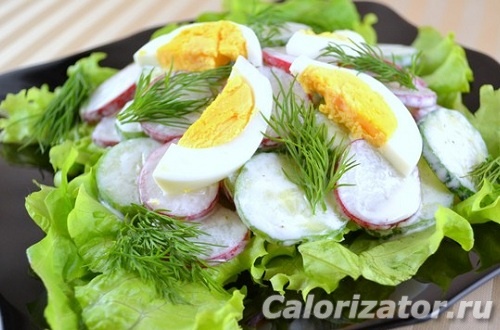 Салат из свежих помидоров и огурцов - калорийность и химический состав