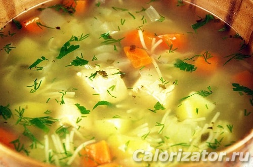 Куриный суп с макаронами: калорийность на 100 г, белки, жиры, углеводы