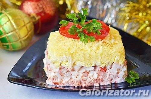 2. Салат из крабовых палочек, помидоров, сыра и перца