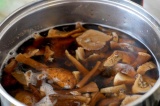 Шаг 1. Сушеные грибы залить водой, поставить на огонь и варить до готовности.