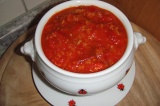 Готовое блюдо: суп из трески с рисом и томатом